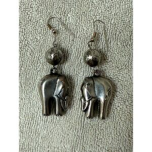 Silver Elephant‎ Earrings Puffy Dangle